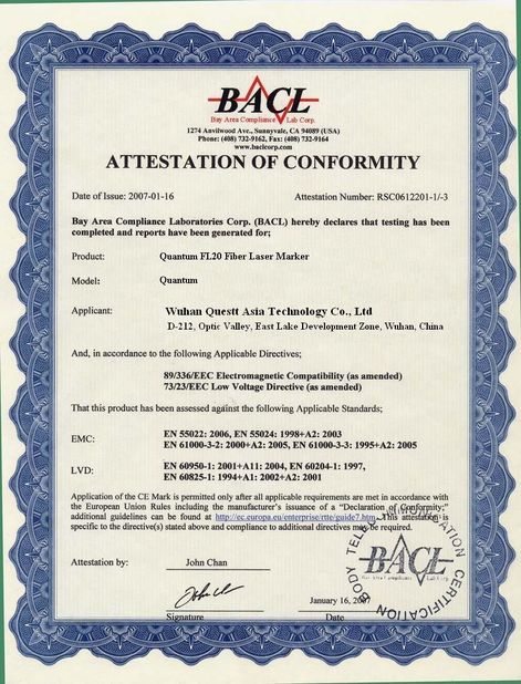 China Wuhan Questt ASIA Technology Co., Ltd. certificaten